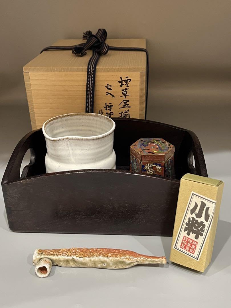 Amazon.co.jp: 茶道具 煙草盆揃 火入 煙管 信楽 奥田英山 莨盆 共箱